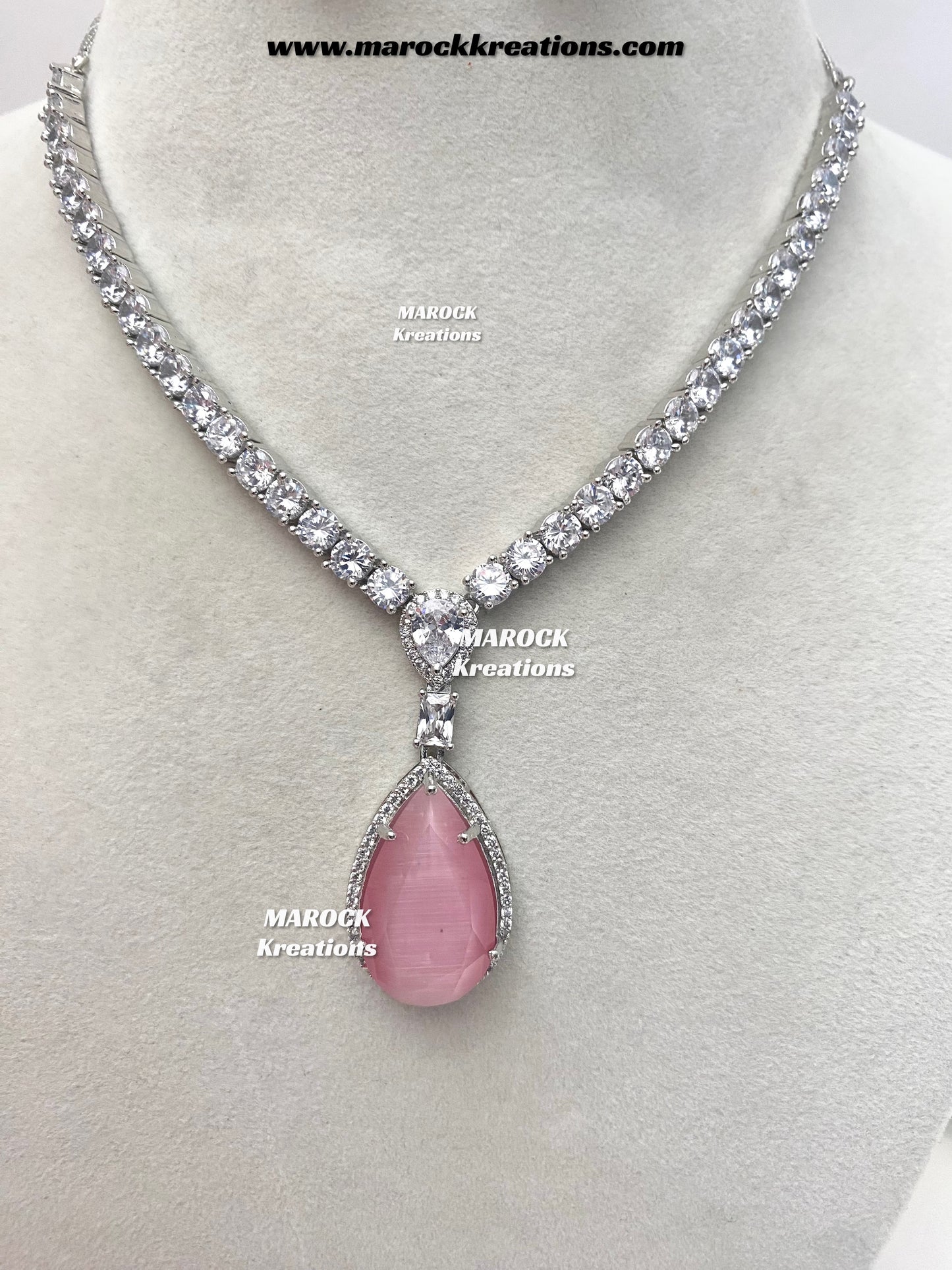 Ambreen Silver American Diamond Necklace set