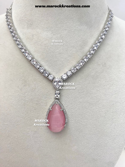 Ambreen Silver American Diamond Necklace set