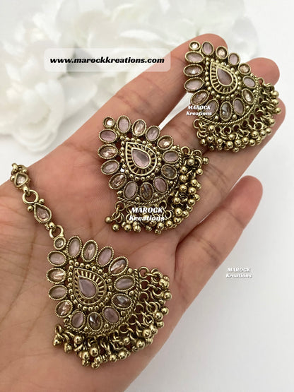 Antique Gold Polki Studs/Earrings and tikka set