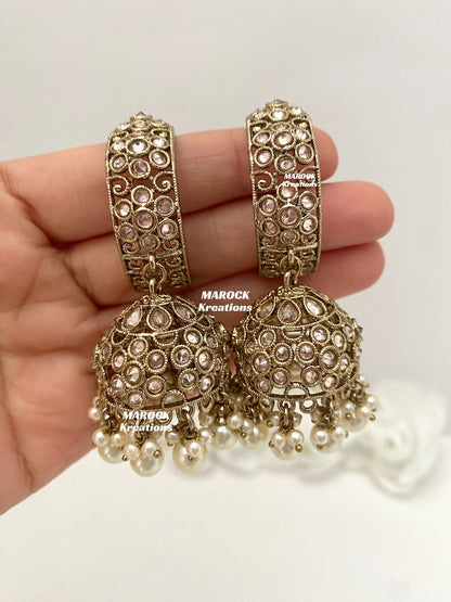 Rashmika Antique Gold Polki Baali Jhumki Earrings
