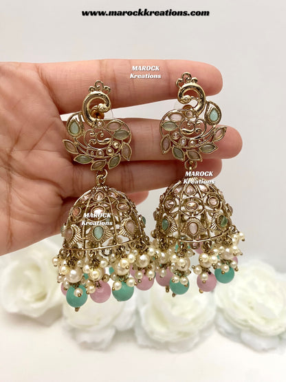 Antique Gold Polki Jhumki Earrings