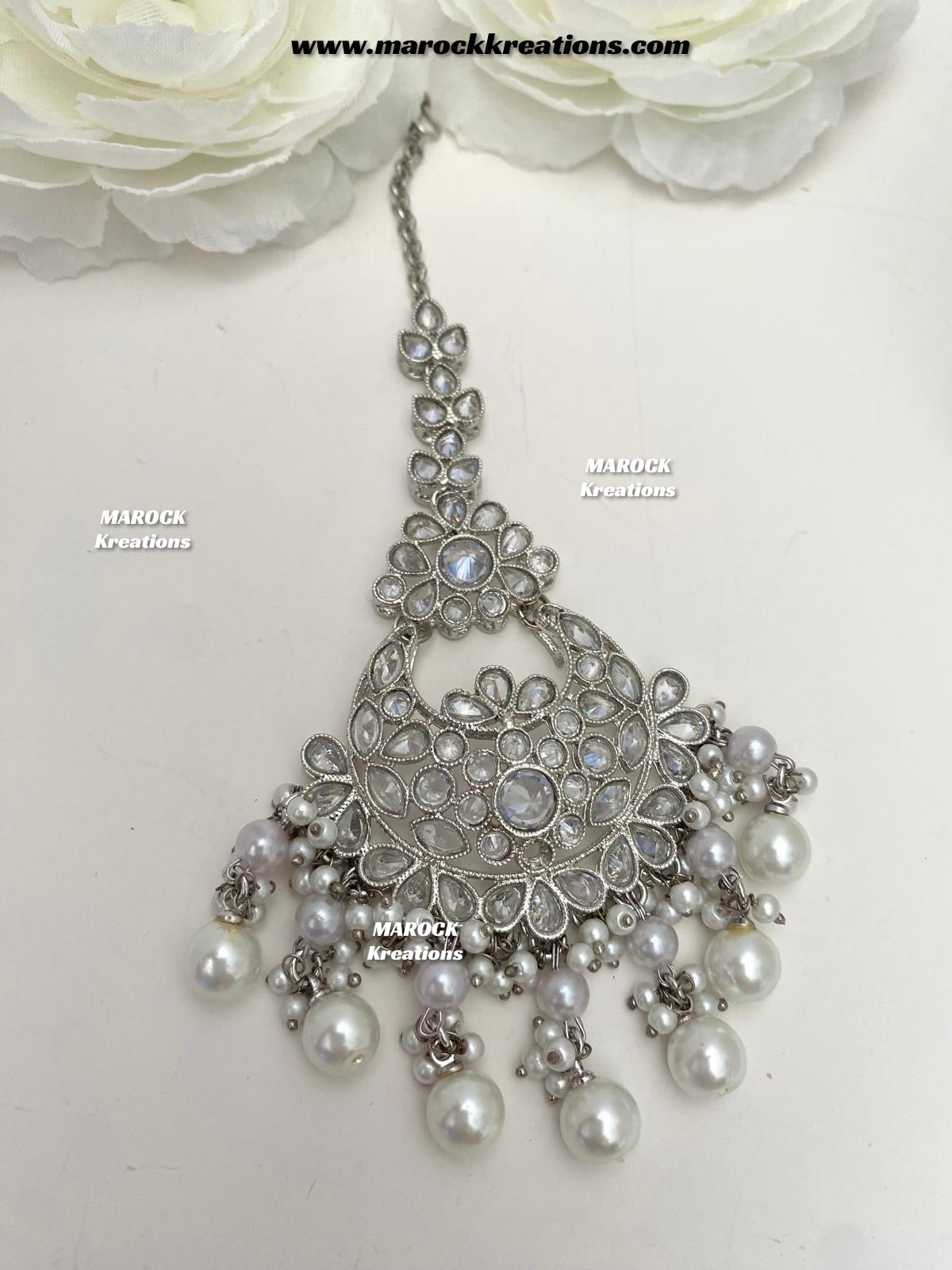 Silver Pakistani Polki choker/necklace set with Passa
