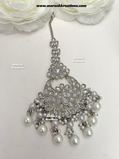 Silver Pakistani Polki choker/necklace set with Passa