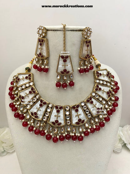 Aqeela Kundan MOP Statement Necklace set