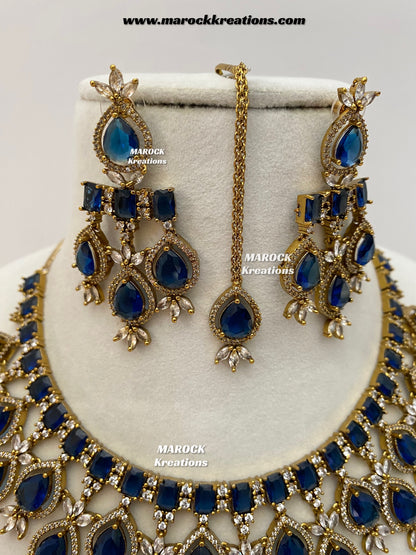 Noria Antique Gold American Diamond Statement Necklace set