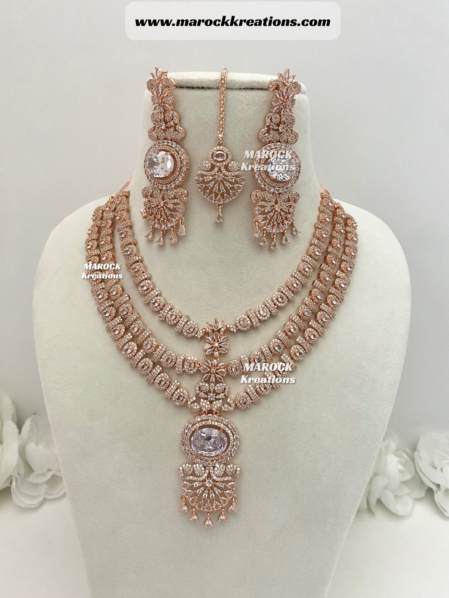 Anila American Diamond Triple layer Necklace set