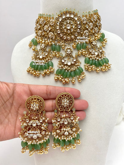 Sonam Premium Quality gold plated Paachi Kundan exclusive choker set