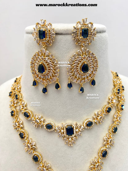 Farhat Golden American Diamond Necklace set