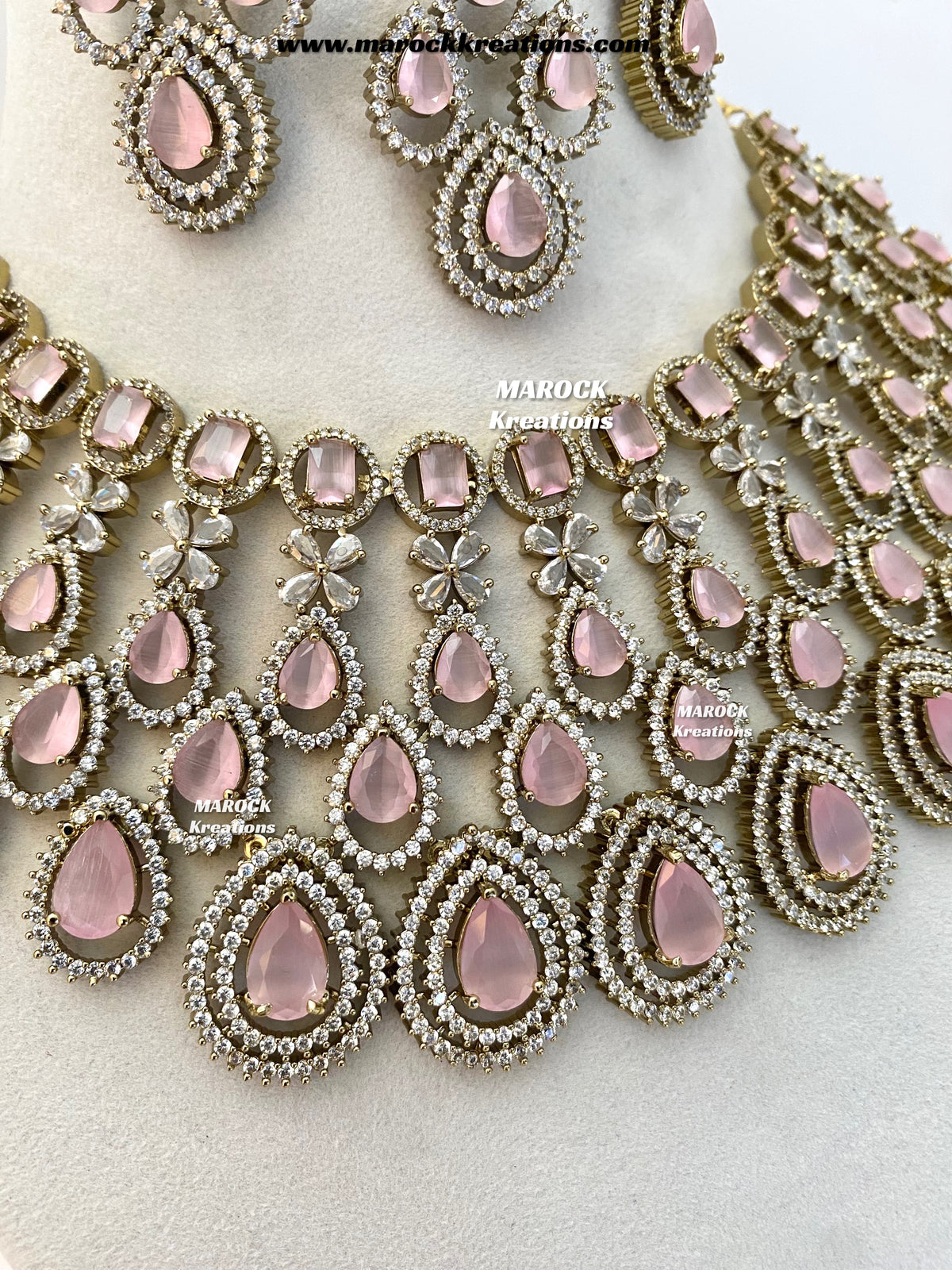 Tushita Antique Gold American Diamond Statement Necklace set/Bridal set