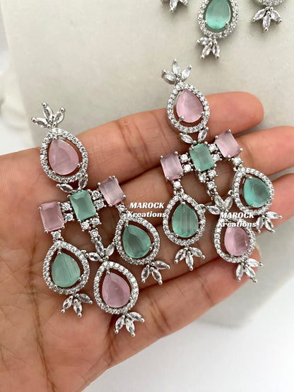 American Diamond pink/mint Necklace set