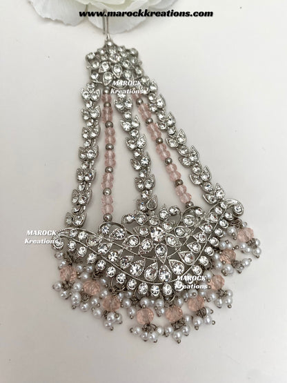 Sarwat Premium Quality Pakistani Silver Pink Bridal set/bridal jewelry