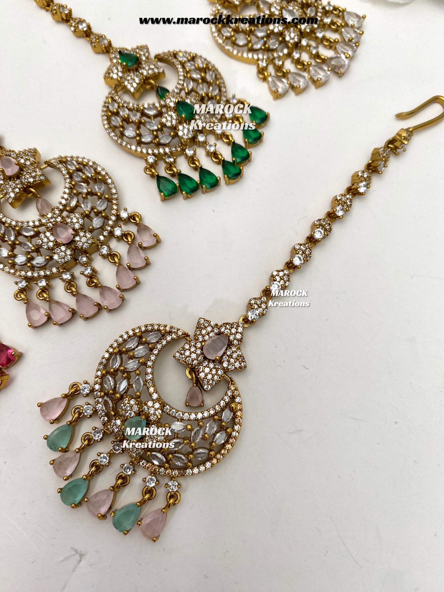 Antique Gold base American Diamond Tikka