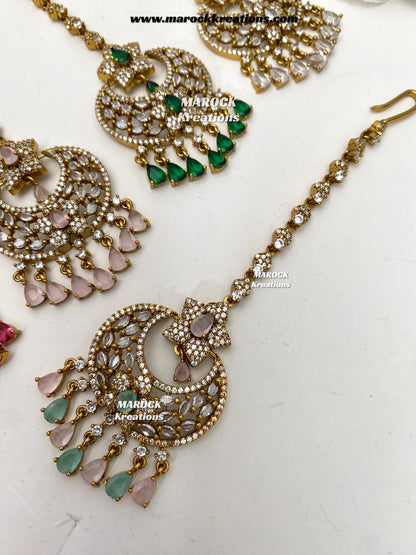 Antique Gold base American Diamond Tikka