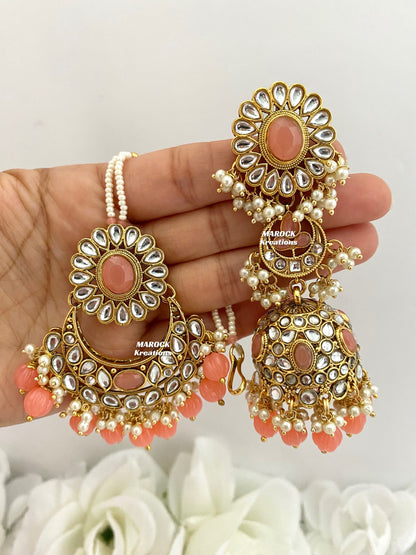 Premium Quality Kundan Jhumki Earrings and tikka sets