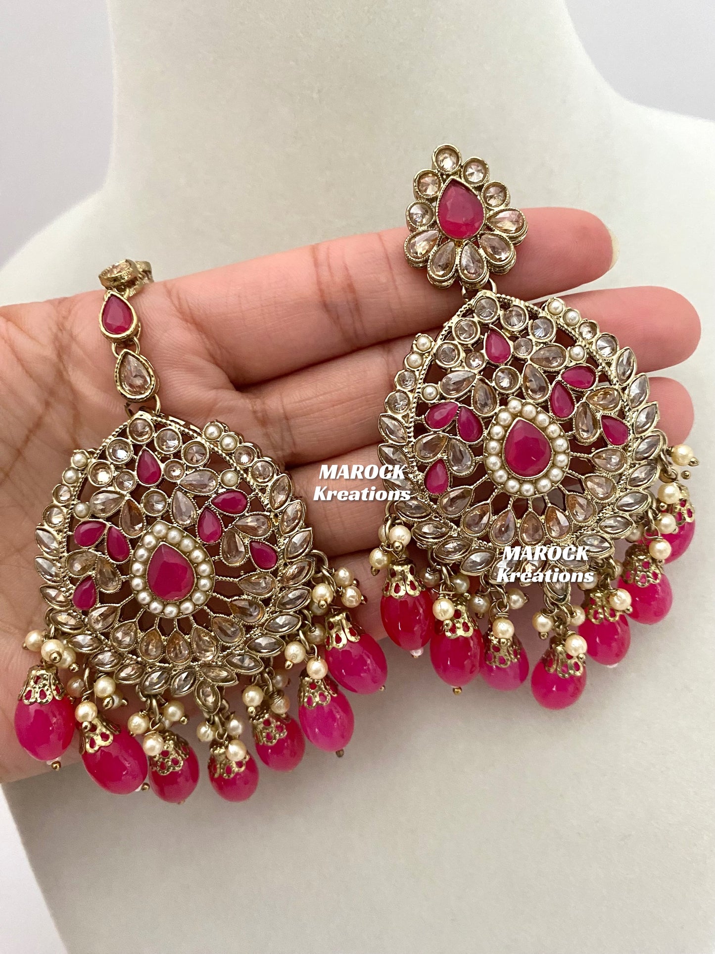 Antique Gold/Magenta/Hot Pink Polki Necklace set