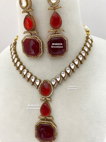 Elsie Tyani inspired Premium Quality Moissanite Kundan Necklace set