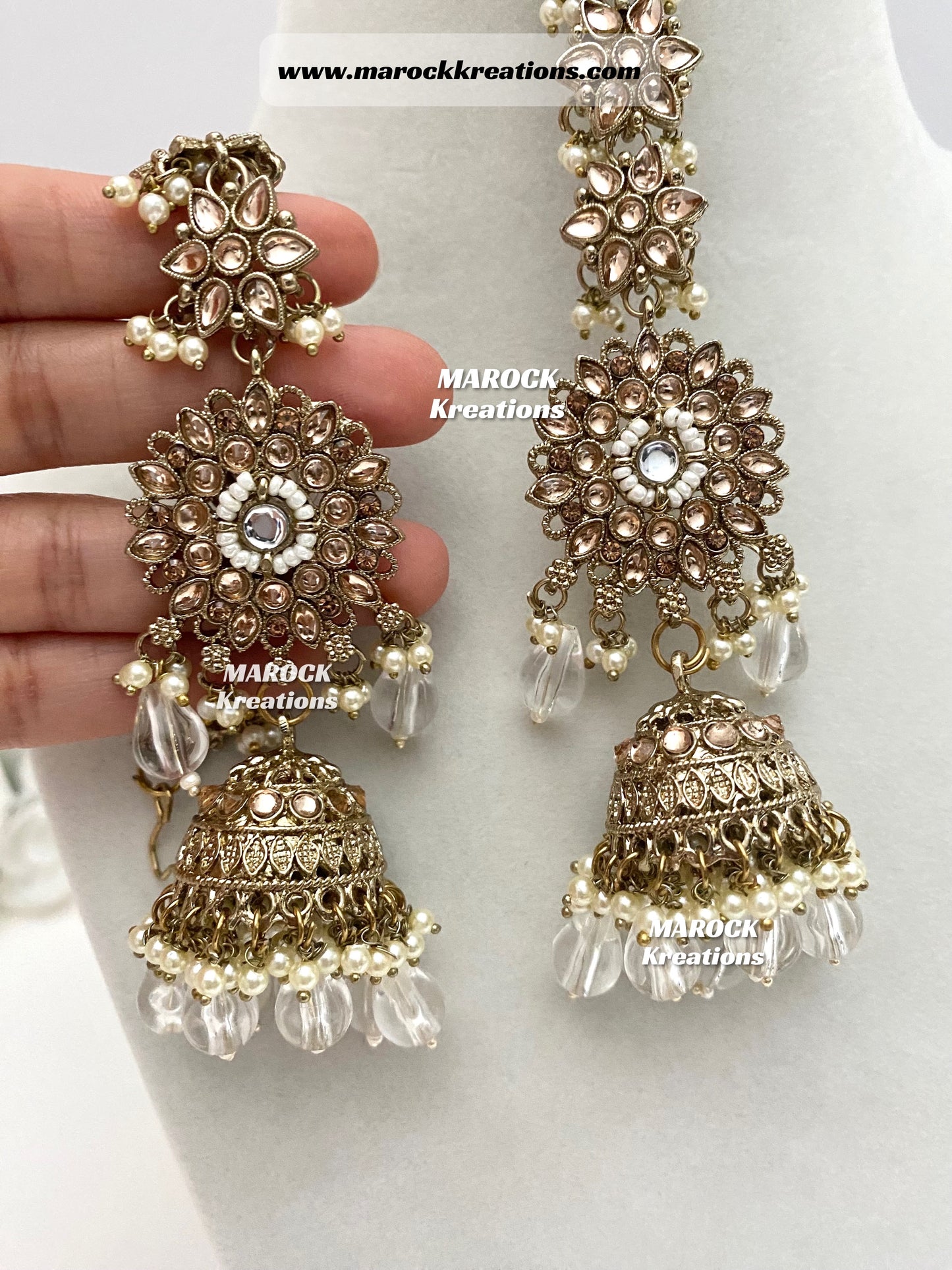 Bollywood style Polki Bahubali Jhumki Earrings comes with saharey