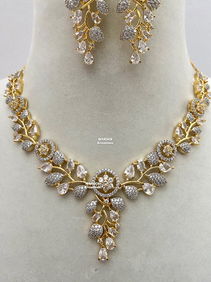 American Diamond Golden statement Necklace set