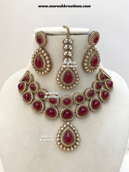 Zafina Premium Quality Moissanite Kundan Statement Choker/Necklace set