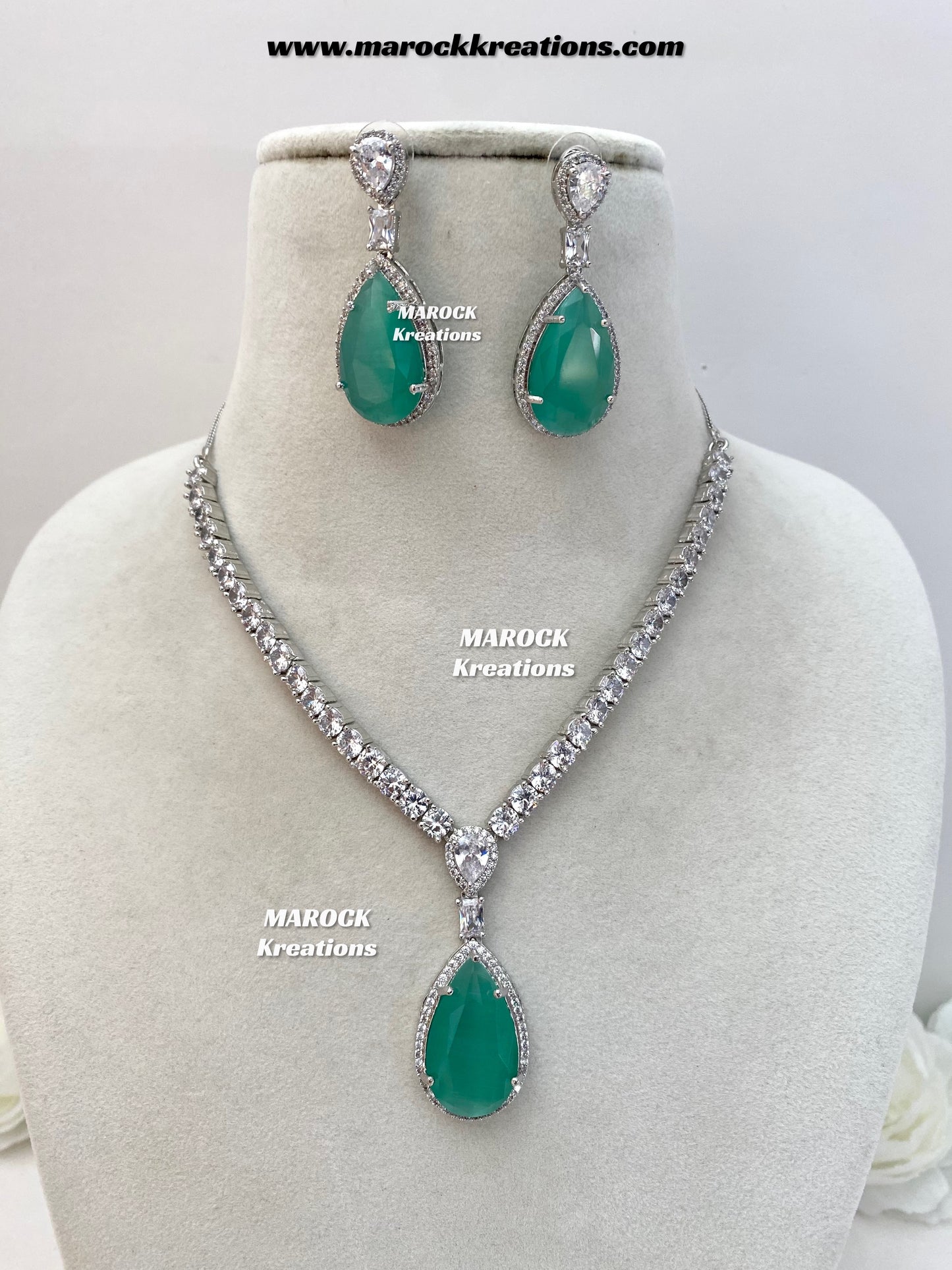 Ambreen Silver American Diamond Necklace set