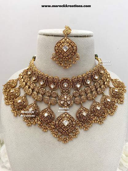 Amalya Premium Quality Gold plated statement Necklace set/Bridal set