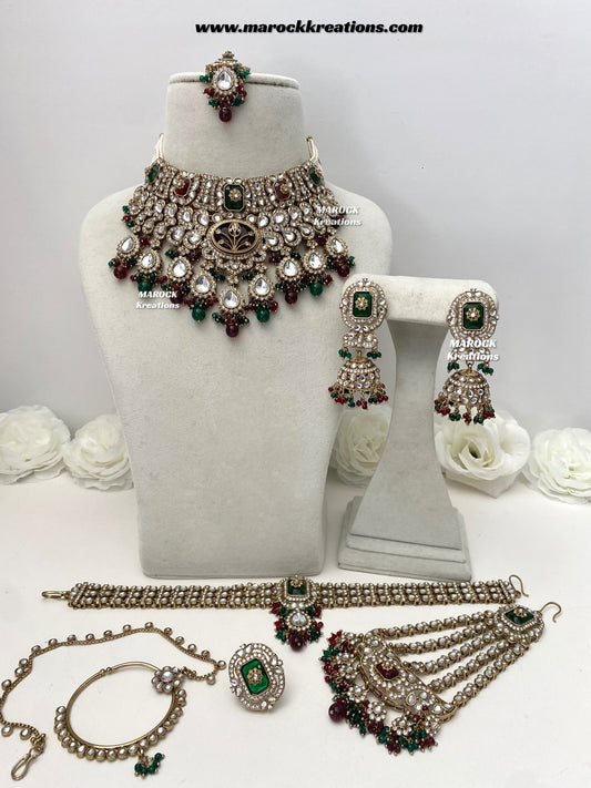 Yusrah Premium Quality Antique gold Kundan Statement Bridal set