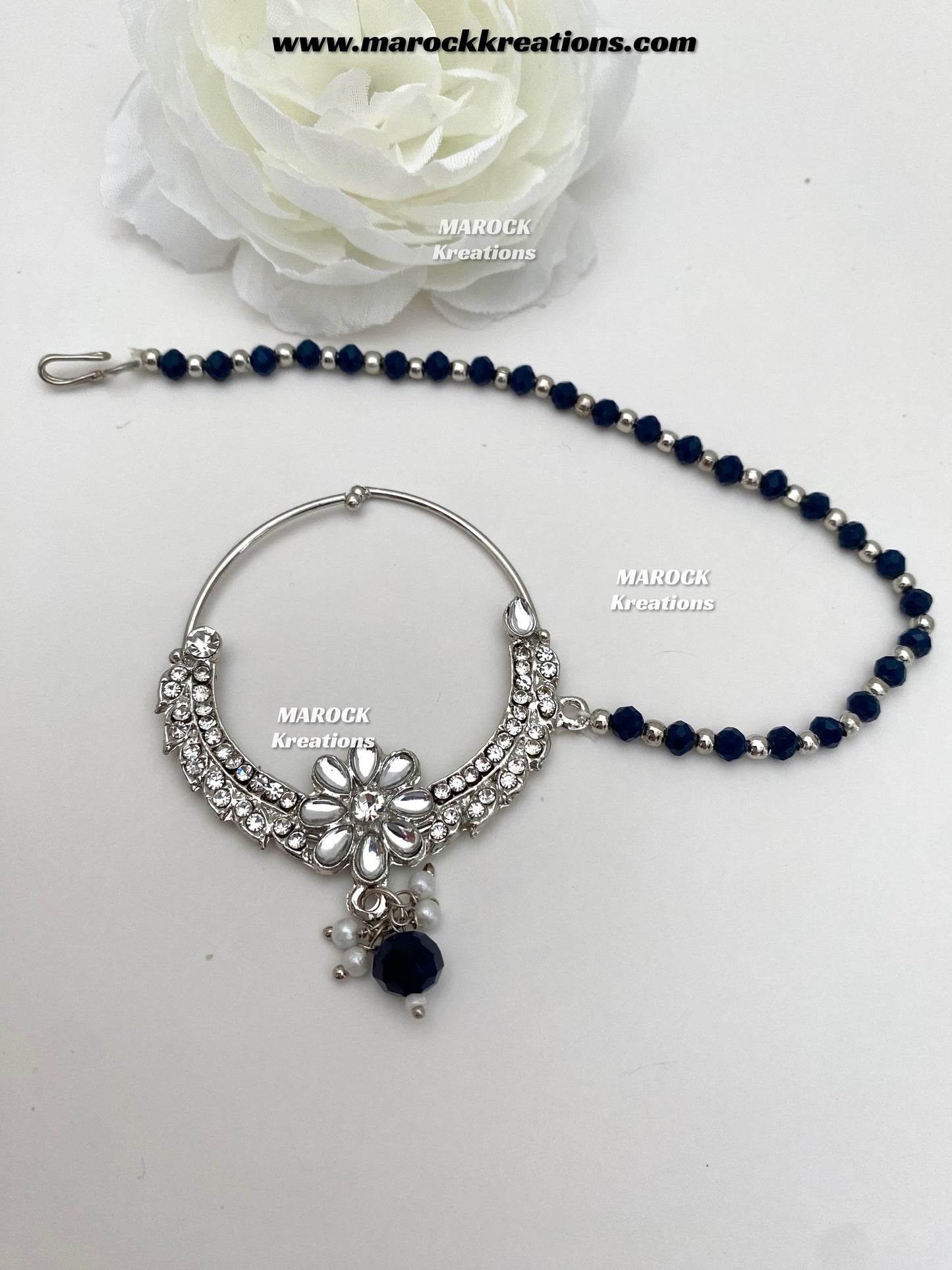 Sarwat Premium Quality Pakistani Silver Navy Blue Bridal set/bridal jewelry