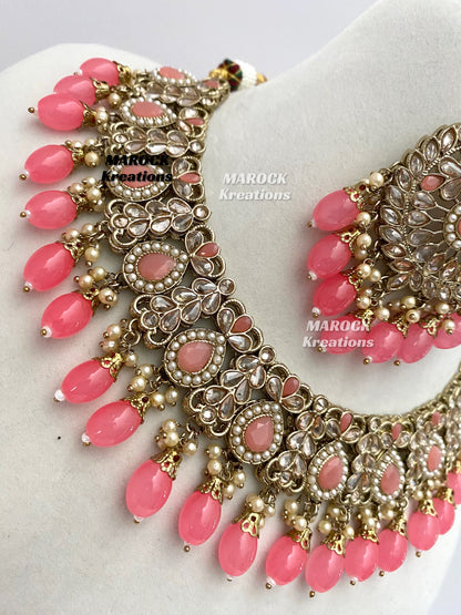 Antique Gold/Coral Polki Necklace set