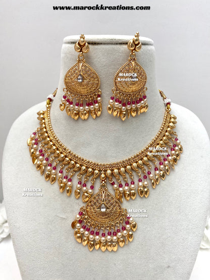 Feraz Premium Quality Gold Plated peepal patti necklace set