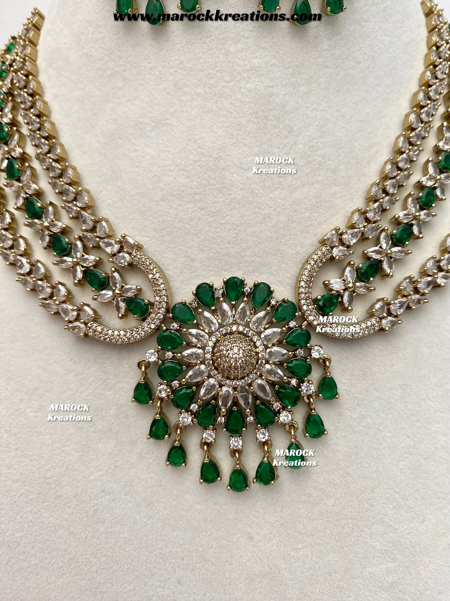 Zenab Antique Gold American Diamond Statement Necklace set