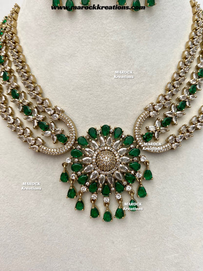 Zenab Antique Gold American Diamond Statement Necklace set