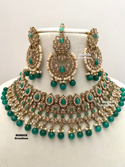 Sadhna Antique Gold Polki Necklace set