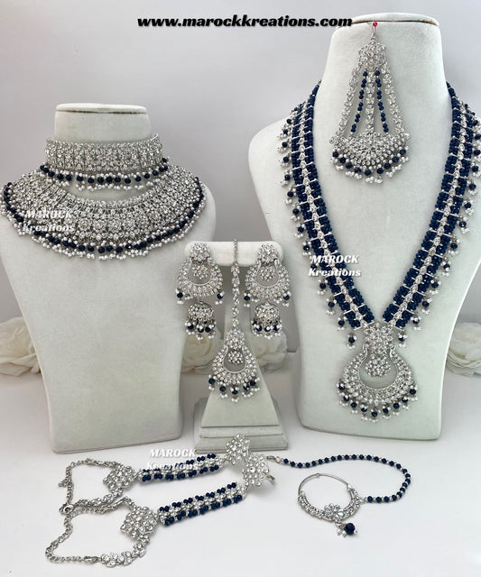 Sarwat Premium Quality Pakistani Silver Navy Blue Bridal set/bridal jewelry