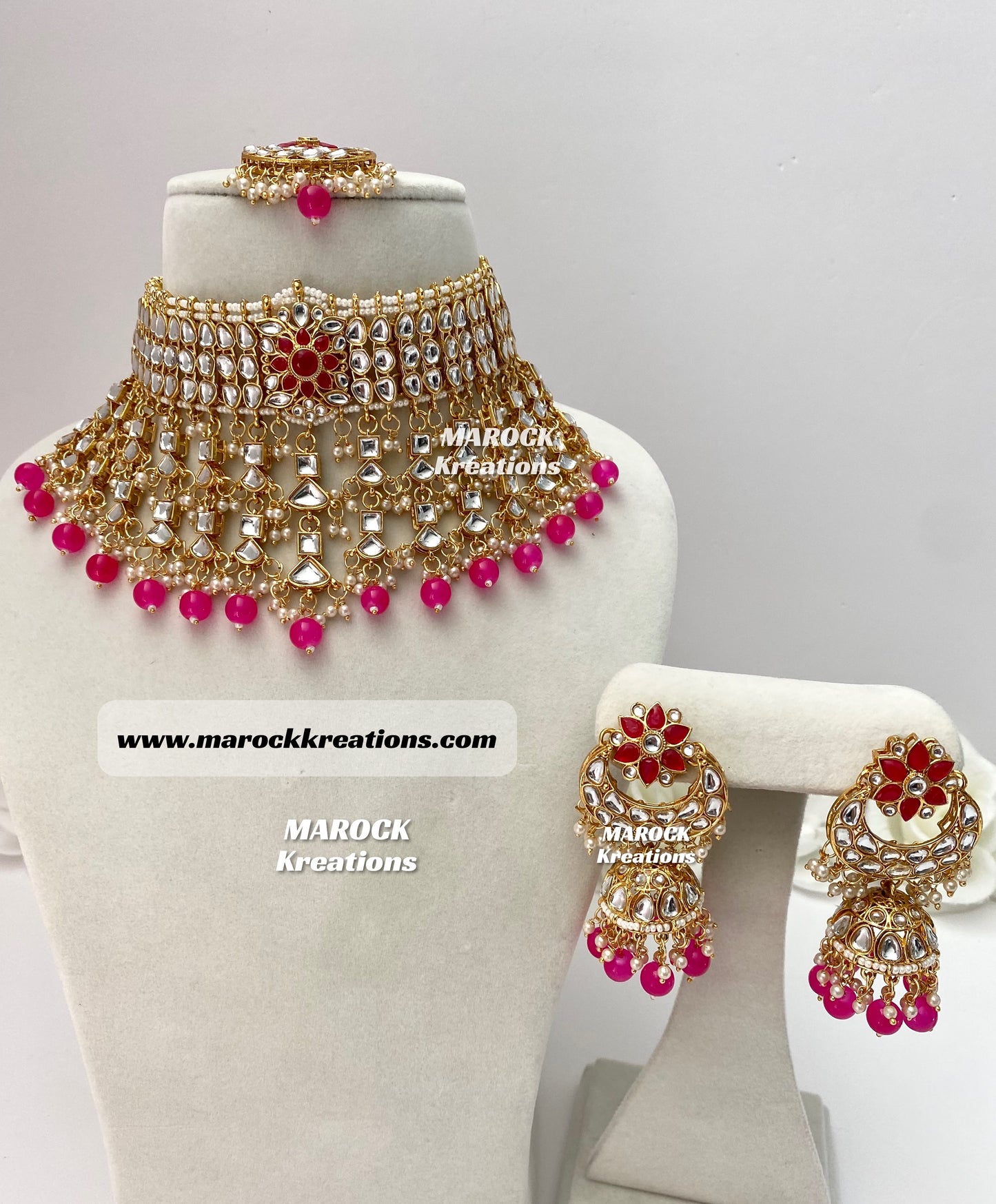 Statement Kundan Necklace set comes with Jhumki Earrings and Tikka