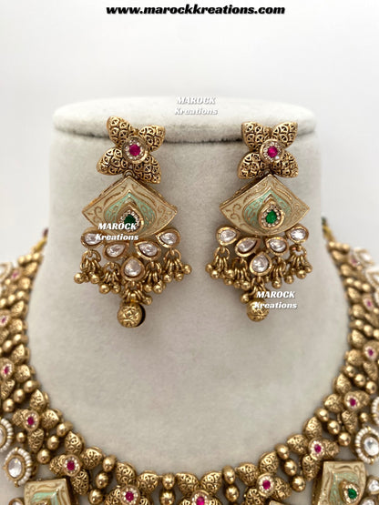 Rashida Premium Quality exclusive Gold Plated Meenakari Rajwadi necklace set