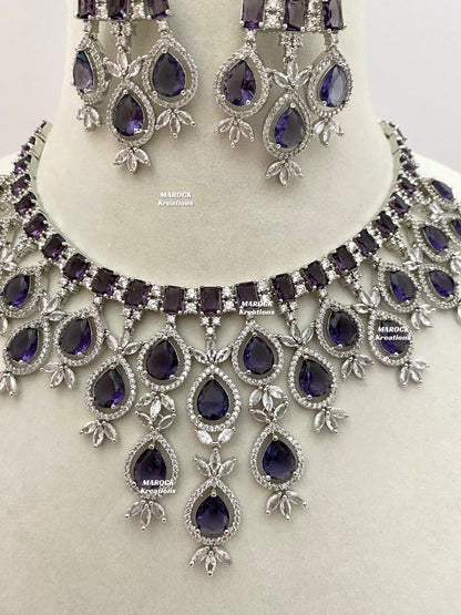 American Diamond Silver/Purple Necklace set