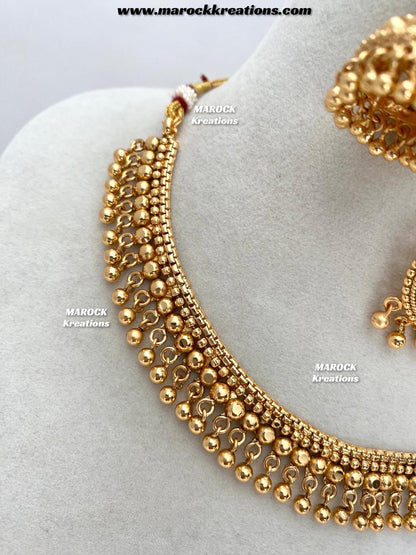 Nazrin Premium Quality Gold Plated necklace set/Earchains/ Saharey attached with Earrings