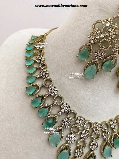 Anshika Antique Gold American Diamond Statement Necklace set