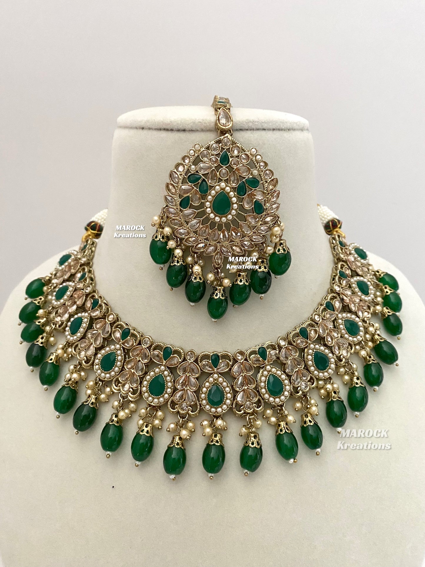 Antique Gold/Green Polki Necklace set