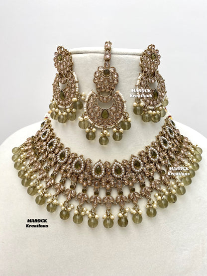 Sadhna Antique Gold Polki Necklace set