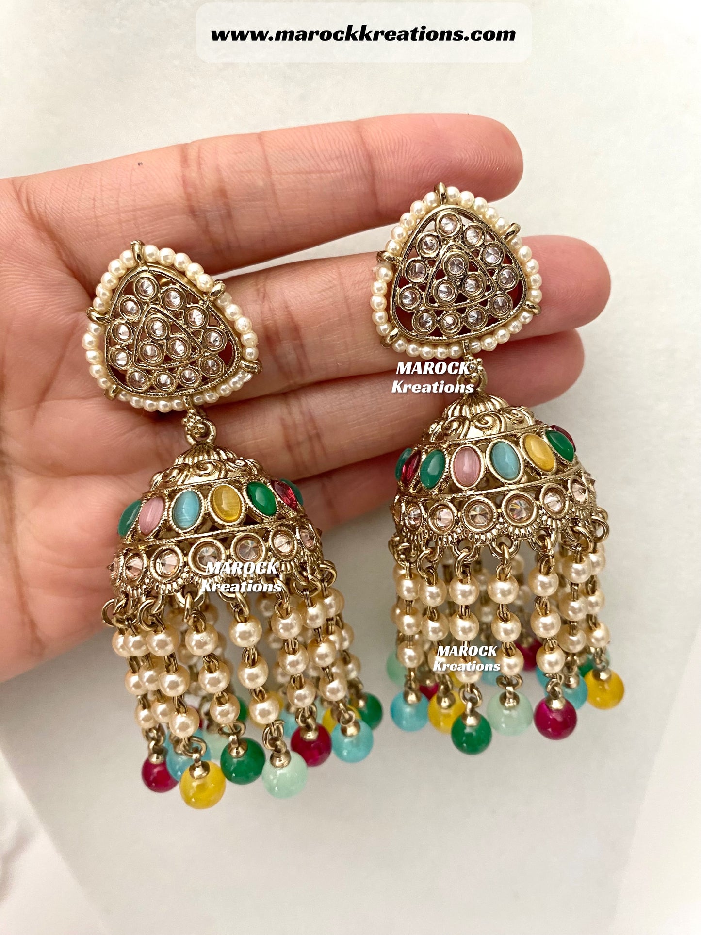 Arshi Bollywood style Polki long Jhumki Earrings