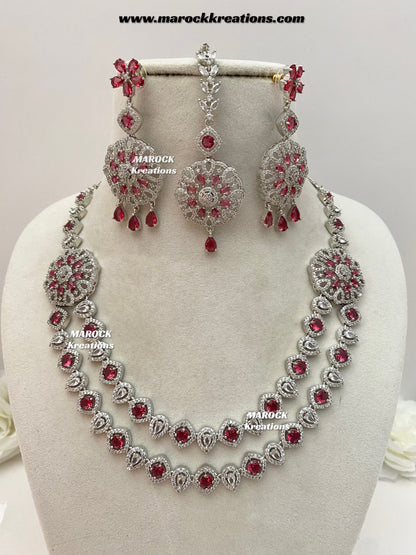 Shiba Silver American Diamond double layer Necklace set