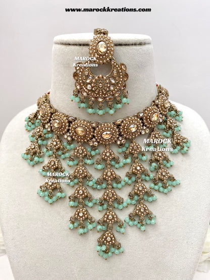 Shaya Antique Gold Polki waterfall Choker set