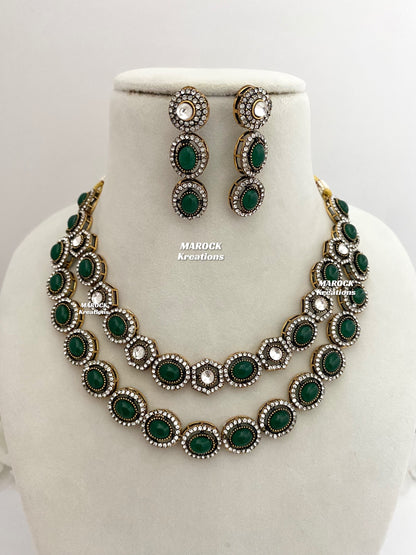 Sheenam Victorian Kundan Double layer Necklace set