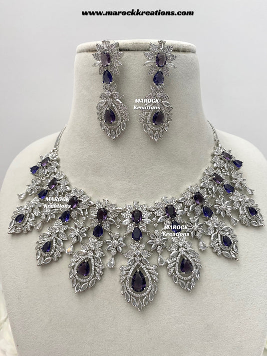 Austin Silver American Diamond Necklace set