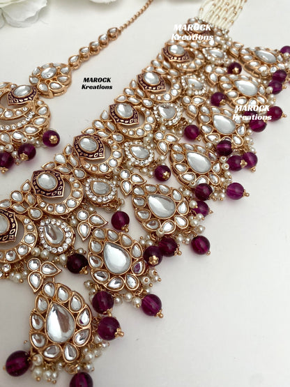 Kaniz Premium Quality Rose Gold Kundan Meenakari Choker/Necklace set
