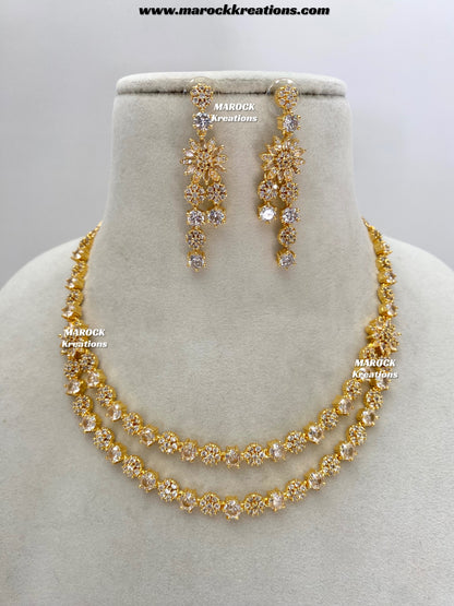 Sumra Golden American Diamond Double layer Necklace set
