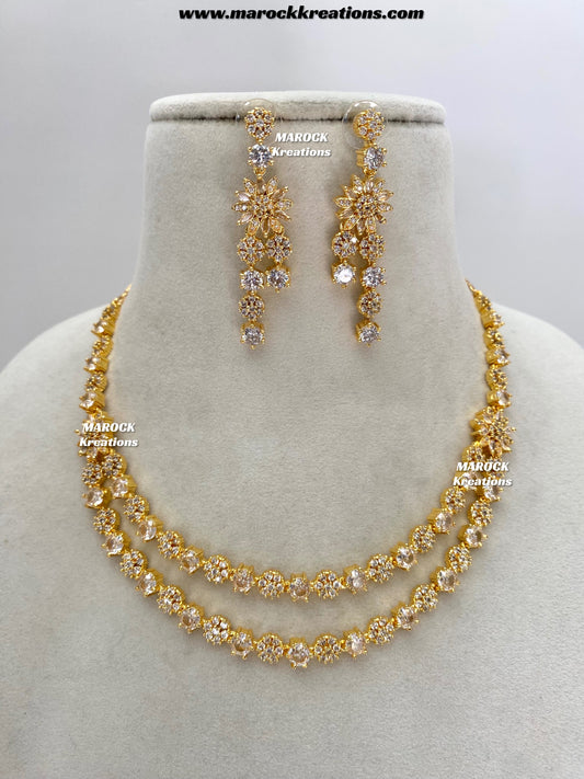 Sumra Golden American Diamond Double layer Necklace set