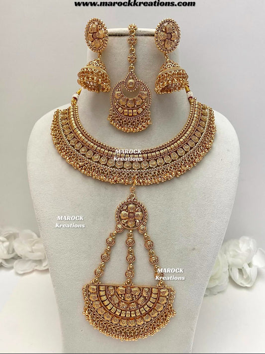 Premium Quality Gold plated necklace set comes with Passa/Jhoomer