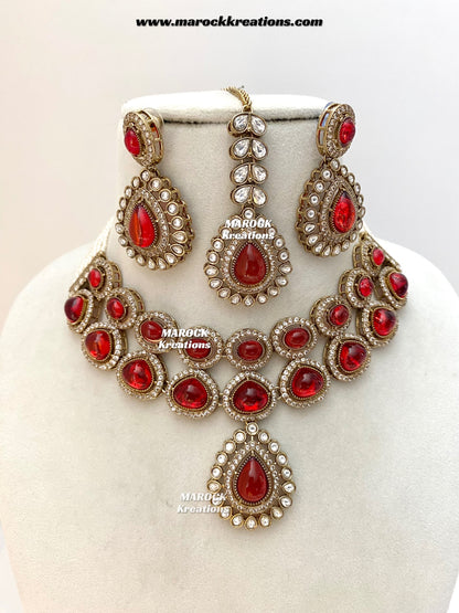 Zafina Premium Quality Moissanite Kundan Statement Choker/Necklace set